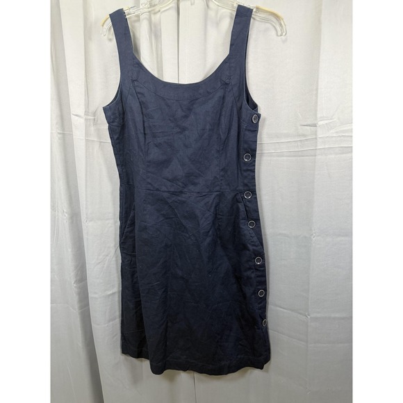 Tommy Hilfiger Dress Womens 6 Navy Blue Linen Blend Sleeveless Button Pockets - Picture 5 of 11